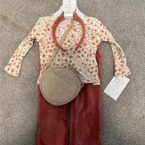 Baby Burnt Orange and Cream Outfit Set with Headband and Bag